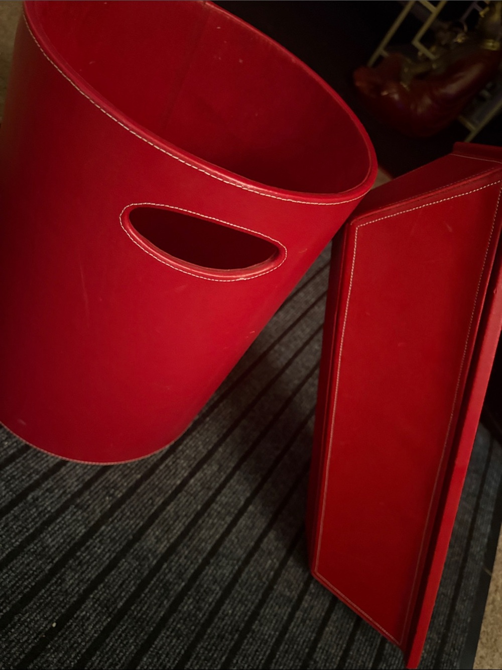 Red Faux Leather Wastebasket and Wall Display Holder Set - Unbranded
